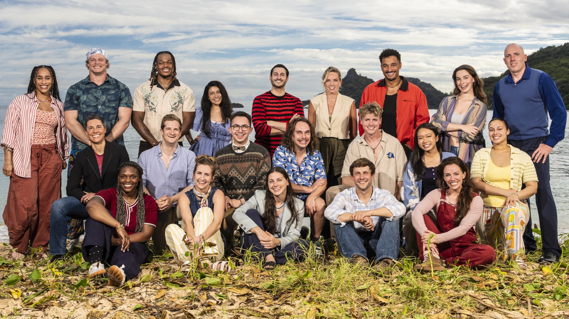 The 21 Survivor 51 castaways gathered on the Fiji shoreline